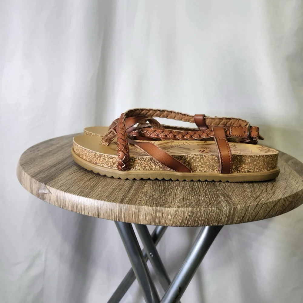 Blowfish Malibu Kids Foxtail Strappy Sandal Slingback Brown Sz 5 Boho Casual